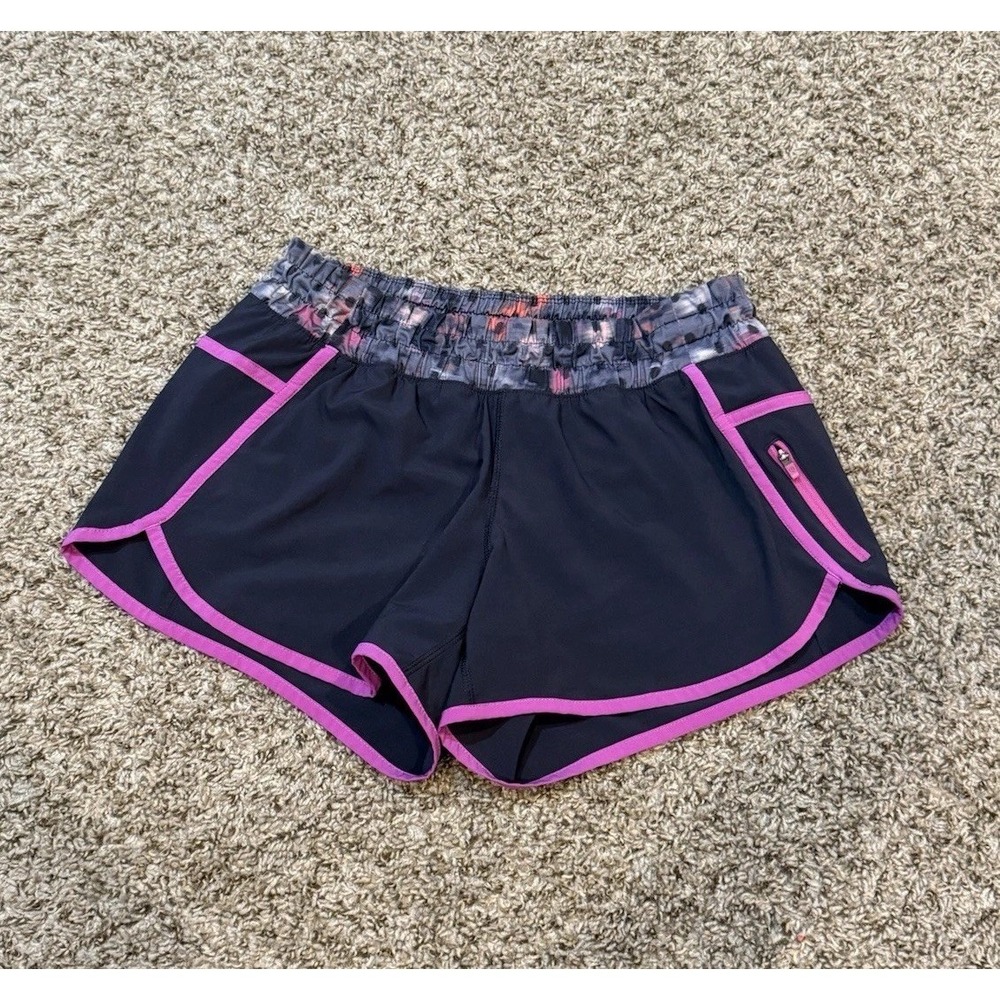 Women's Lululemon Run Speed Shorts Size 8 Black w/ Pink Purple Trim